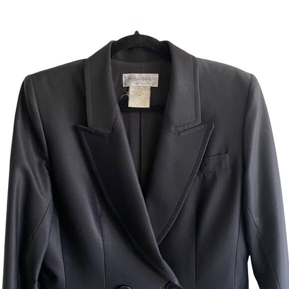 YSL YVES SAINT LAURENT Vintage Wool Double Breasted Blazer Black 10 - Picture 5 of 12